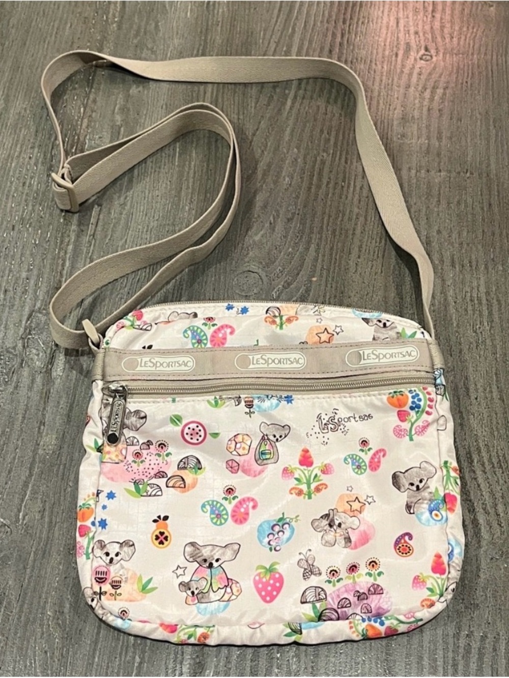 LeSportsac koala bears Crossbody Bag koala hugs strawberries paisley flowers